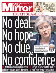 Daily Mirror (UK) Newspaper Front Page for 16 January 2019