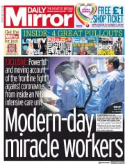 Daily Mirror (UK) Newspaper Front Page for 16 January 2021