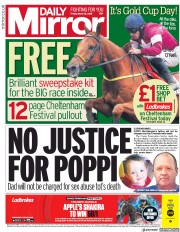 Daily Mirror (UK) Newspaper Front Page for 16 March 2018