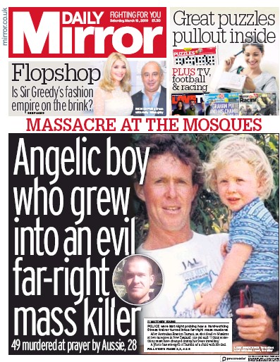 Daily Mirror Newspaper Front Page (UK) for 16 March 2019