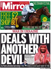 Daily Mirror (UK) Newspaper Front Page for 16 March 2022