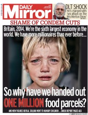 Daily Mirror Newspaper Front Page (UK) for 16 April 2014