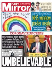 Daily Mirror (UK) Newspaper Front Page for 16 April 2020