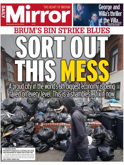 Daily Mirror Newspaper Front Page (UK) for 16 April 2025