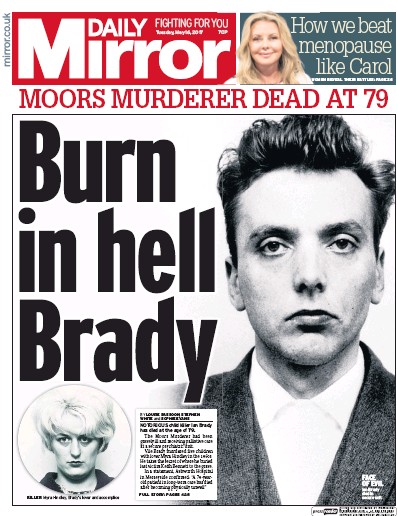 Daily Mirror Newspaper Front Page (UK) for 16 May 2017