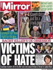 Daily Mirror front page for 16 May 2022