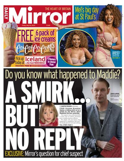 Daily Mirror Newspaper Front Page (UK) for 16 May 2025