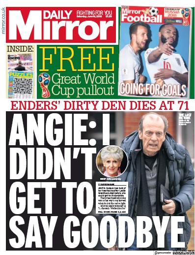 Daily Mirror Newspaper Front Page (UK) for 16 June 2018