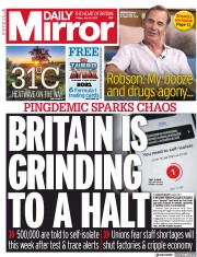 Daily Mirror (UK) Newspaper Front Page for 16 July 2021