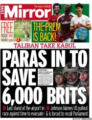 Daily Mirror (UK) Newspaper Front Page for 16 August 2021