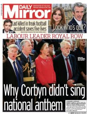 Daily Mirror (UK) Newspaper Front Page for 16 September 2015
