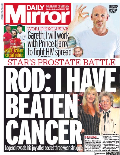 Daily Mirror Newspaper Front Page (UK) for 16 September 2019