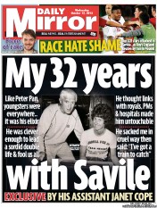 Daily Mirror Newspaper Front Page (UK) for 17 October 2012