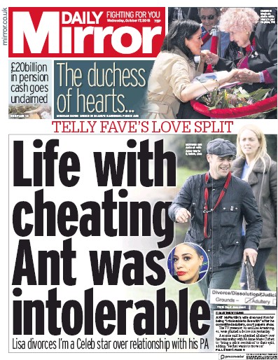 Daily Mirror Newspaper Front Page (UK) for 17 October 2018