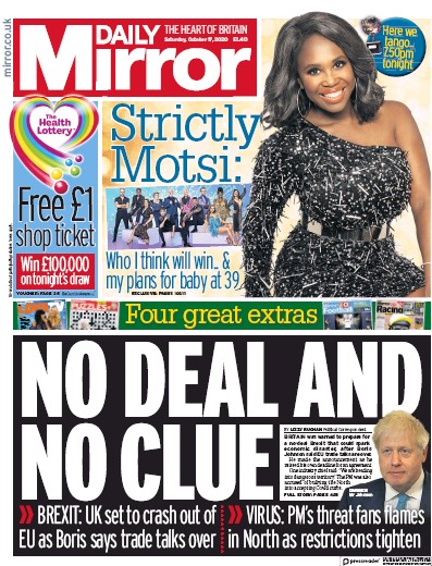 Daily Mirror Newspaper Front Page (UK) for 17 October 2020