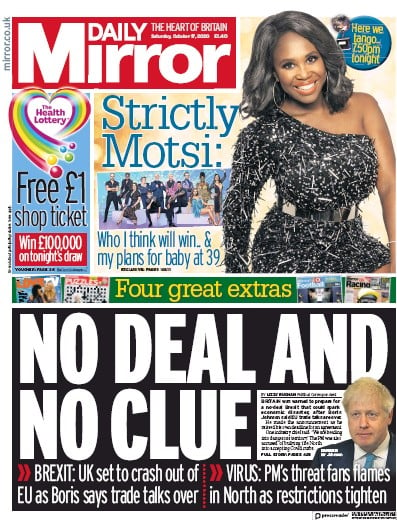 Daily Mirror Newspaper Front Page (UK) for 17 October 2020