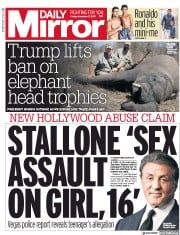 Daily Mirror (UK) Newspaper Front Page for 17 November 2017