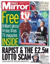Daily Mirror (UK) Newspaper Front Page for 17 December 2016