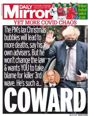 Daily Mirror (UK) Newspaper Front Page for 17 December 2020
