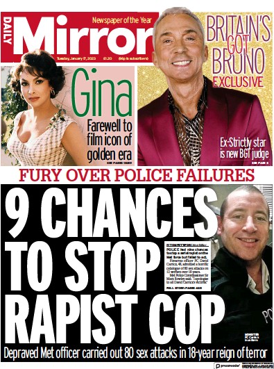 Daily Mirror Newspaper Front Page (UK) for 17 January 2023