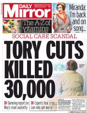 Daily Mirror (UK) Newspaper Front Page for 17 February 2017