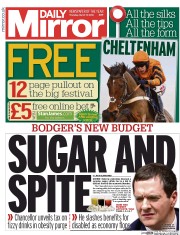 Daily Mirror (UK) Newspaper Front Page for 17 March 2016