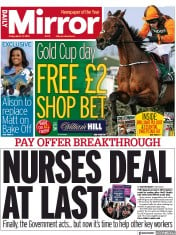 Daily Mirror front page for 17 March 2023