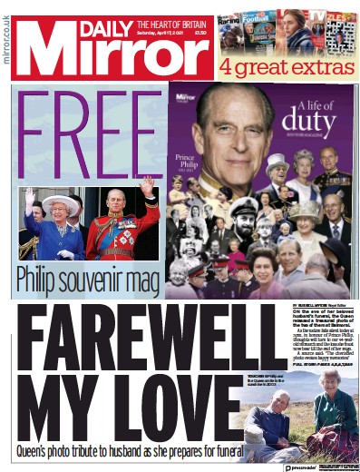 Daily Mirror Newspaper Front Page (UK) for 17 April 2021
