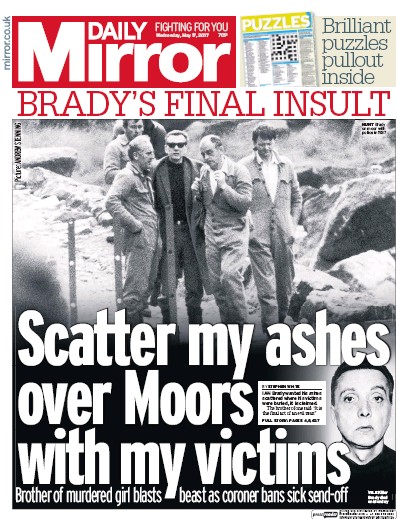 Daily Mirror Newspaper Front Page (UK) for 17 May 2017