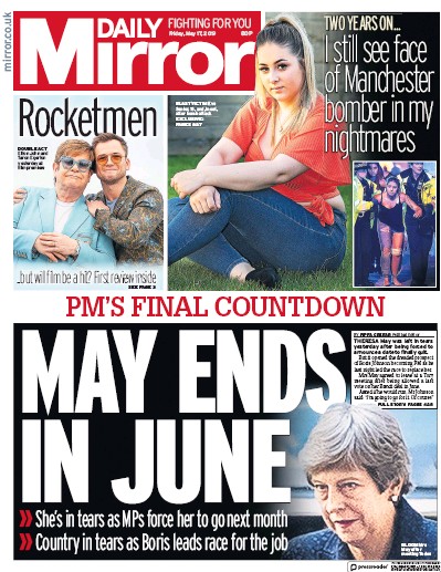 Daily Mirror Newspaper Front Page (UK) for 17 May 2019