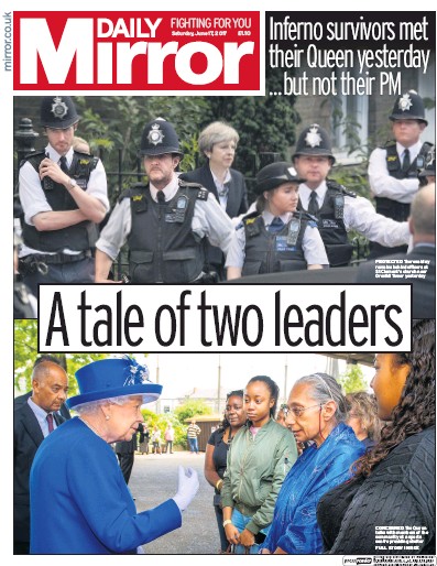Daily Mirror Newspaper Front Page (UK) for 17 June 2017
