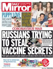Daily Mirror (UK) Newspaper Front Page for 17 July 2020