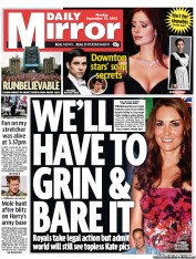 Daily Mirror (UK) Newspaper Front Page for 17 September 2012