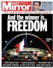 Daily Mirror (UK) Newspaper Front Page for 18 November 2015