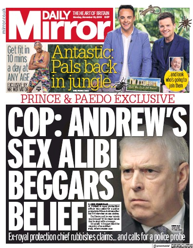 Daily Mirror Newspaper Front Page (UK) for 18 November 2019