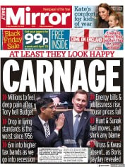 Daily Mirror (UK) Newspaper Front Page for 18 November 2022
