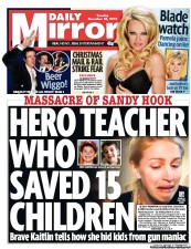 Daily Mirror (UK) Newspaper Front Page for 18 December 2012