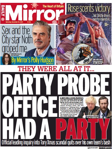 Daily Mirror Newspaper Front Page (UK) for 18 December 2021
