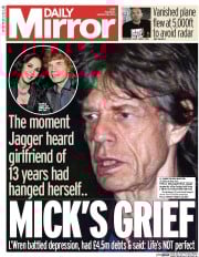 Daily Mirror (UK) Newspaper Front Page for 18 March 2014