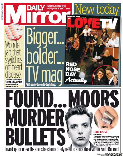 Daily Mirror Newspaper Front Page (UK) for 18 March 2017