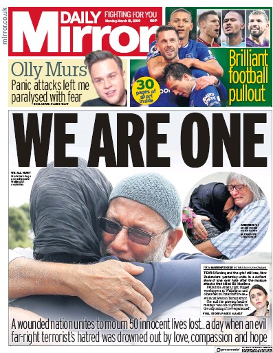 Daily Mirror Newspaper Front Page (UK) for 18 March 2019