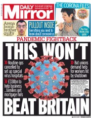 Daily Mirror (UK) Newspaper Front Page for 18 March 2020