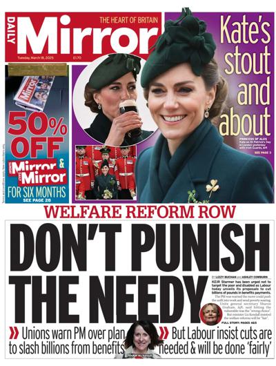 Daily Mirror Newspaper Front Page (UK) for 18 March 2025