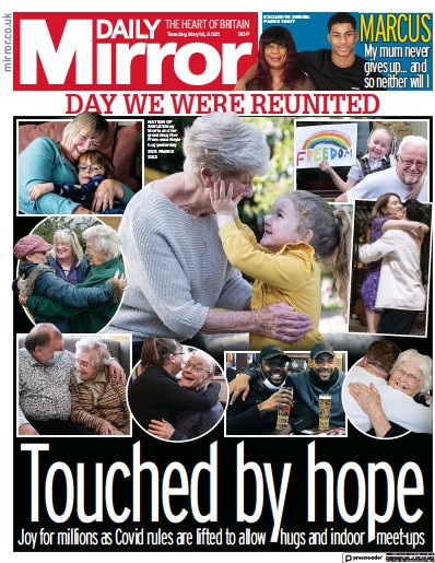 Daily Mirror Newspaper Front Page (UK) for 18 May 2021