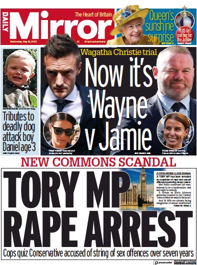 Daily Mirror Newspaper Front Page (UK) for 18 May 2022