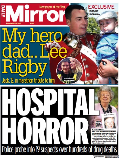 Daily Mirror Newspaper Front Page (UK) for 18 May 2023