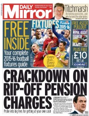 Daily Mirror (UK) Newspaper Front Page for 18 June 2015