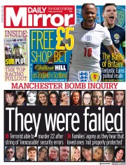 Daily Mirror (UK) Newspaper Front Page for 18 June 2021