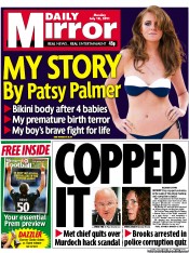 Daily Mirror Newspaper Front Page (UK) for 18 July 2011