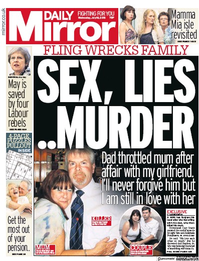 Daily Mirror Newspaper Front Page (UK) for 18 July 2018